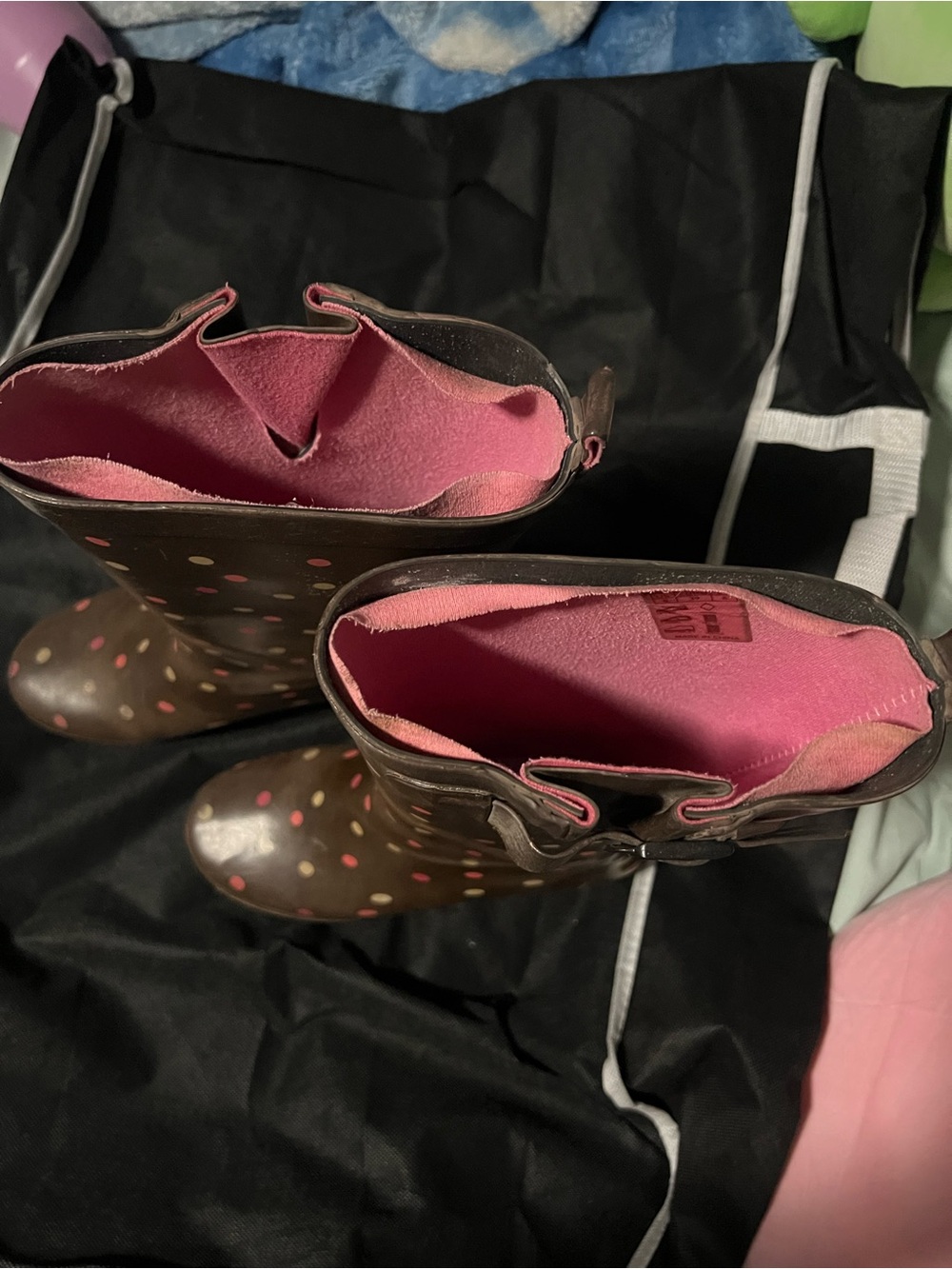 Capelli of New York Brown Rain Boots with Pink & Gold Polka Dots - Picture 5 of 5